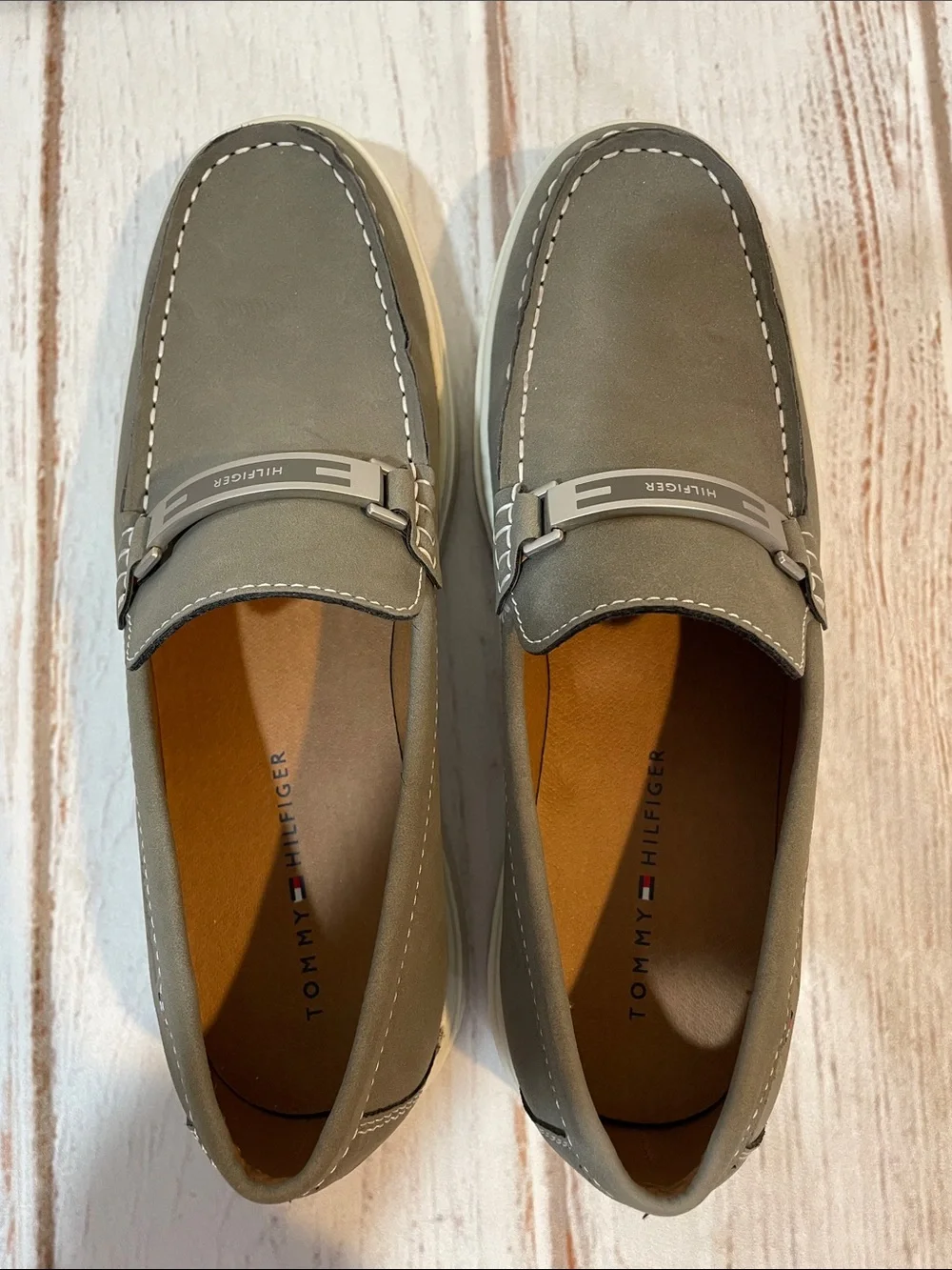 Tommy Hilfiger Men's Gray Slip-On Loafers with White Sole